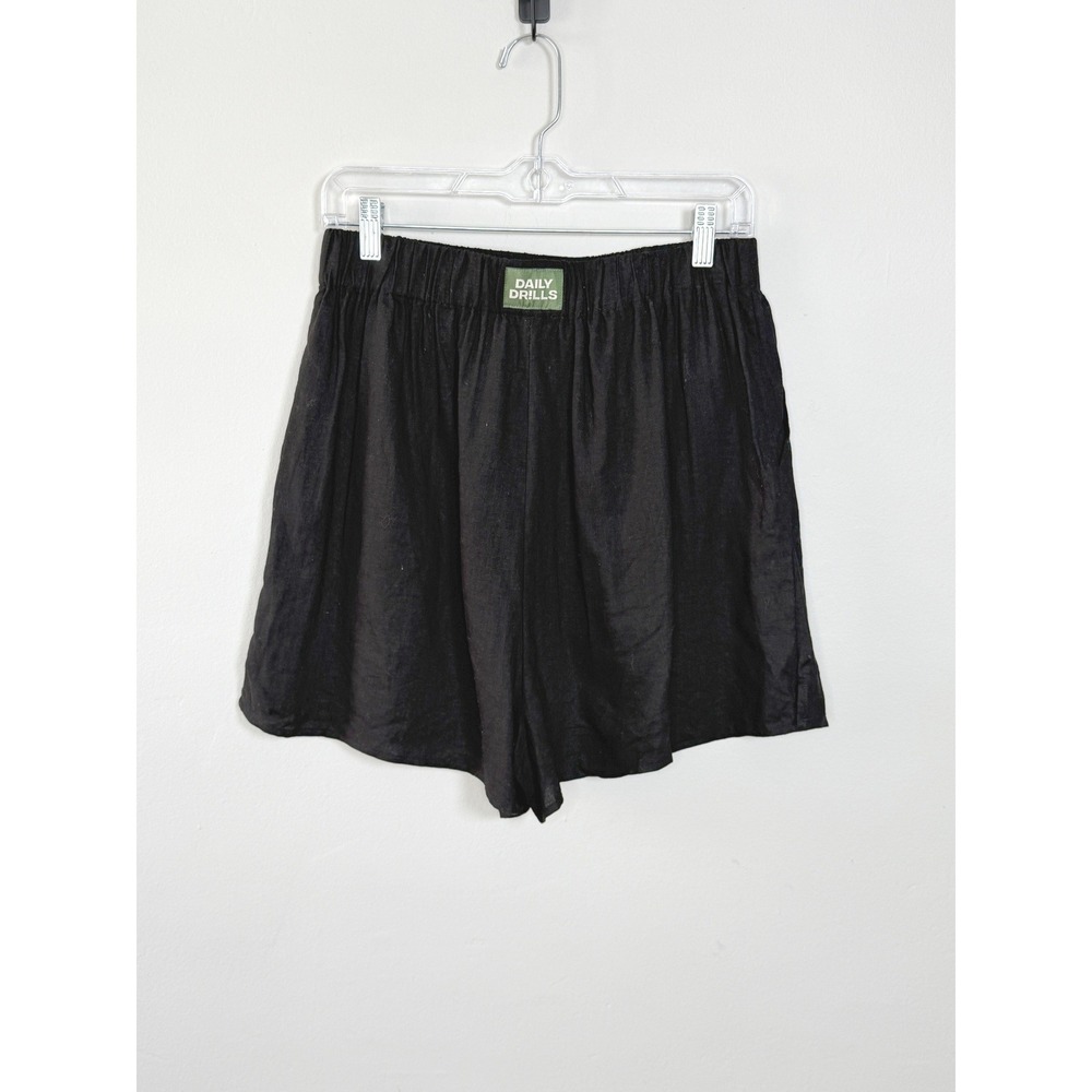 Daily Drills Boxer Shorts Women M Black Casual Linen Blend Minimalist Loungewear